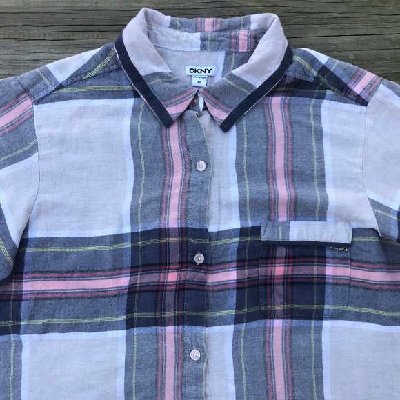 DKNY Women Button Front Shirt Dress Plaid Top - Picture 3 of 8